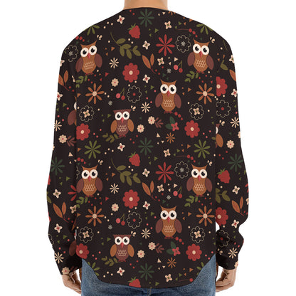 Cute Owl Print Long Sleeve Baseball Jersey