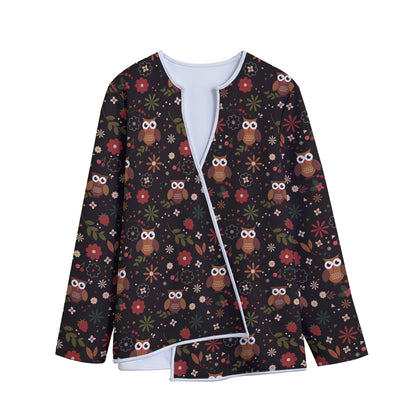 Cute Owl Print Long Sleeve Short Coat