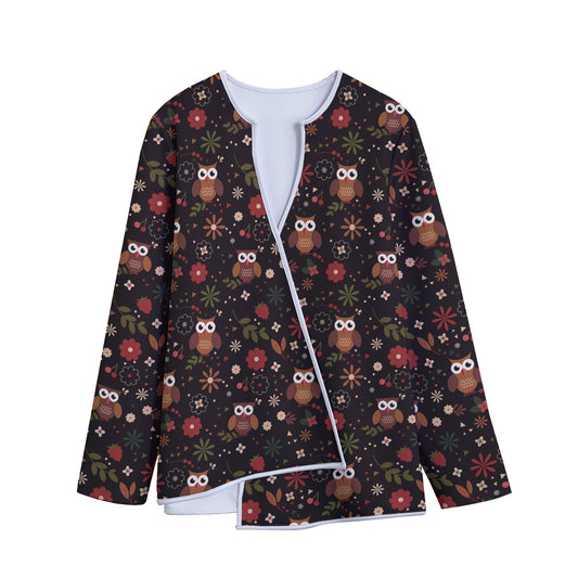 Cute Owl Print Long Sleeve Short Coat