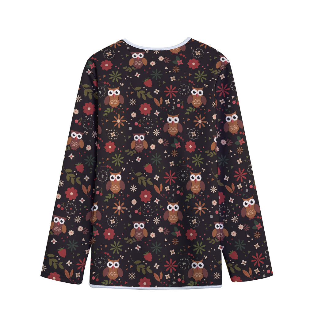 Cute Owl Print Long Sleeve Short Coat
