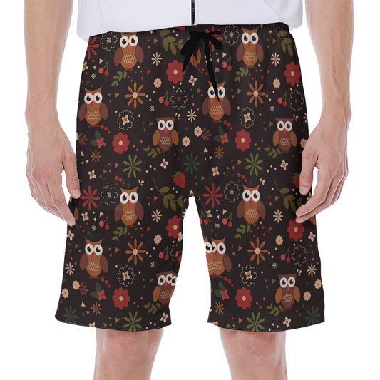 Cute Owl Print Men's Beach Shorts