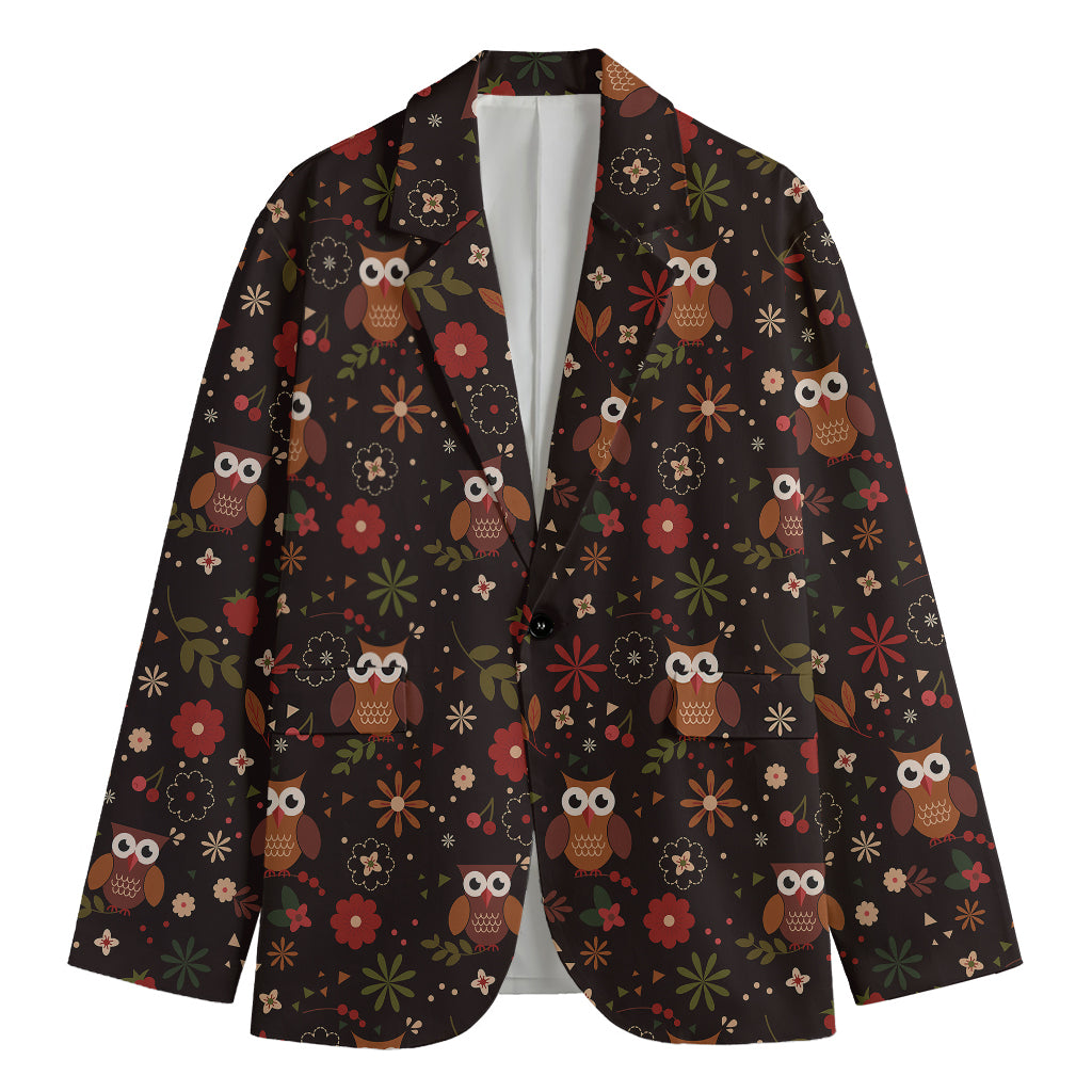 Cute Owl Print Men's Blazer