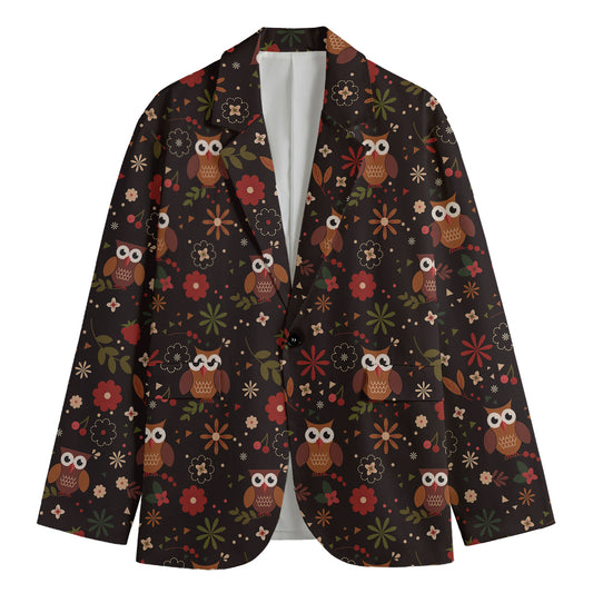 Cute Owl Print Men's Blazer