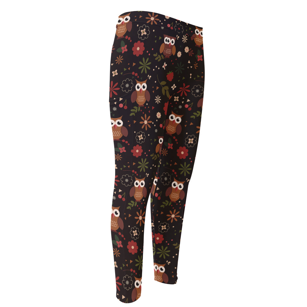Cute Owl Print Men's Compression Pants