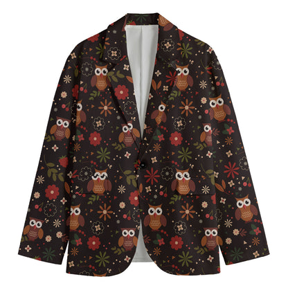 Cute Owl Print Men's Cotton Blazer
