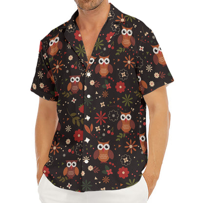 Cute Owl Print Men's Deep V-Neck Shirt
