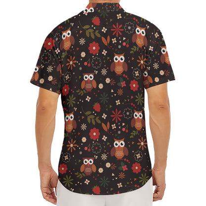 Cute Owl Print Men's Deep V-Neck Shirt