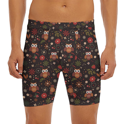Cute Owl Print Men's Long Boxer Briefs