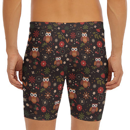 Cute Owl Print Men's Long Boxer Briefs