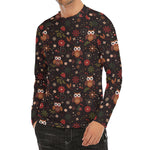 Cute Owl Print Men's Long Sleeve Rash Guard
