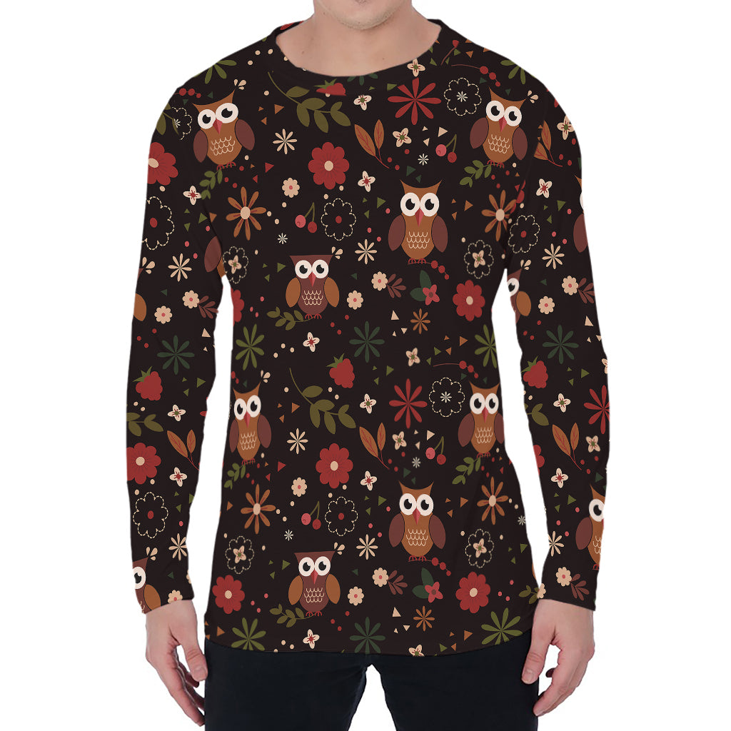Cute Owl Print Men's Long Sleeve T-Shirt