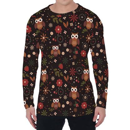 Cute Owl Print Men's Long Sleeve T-Shirt