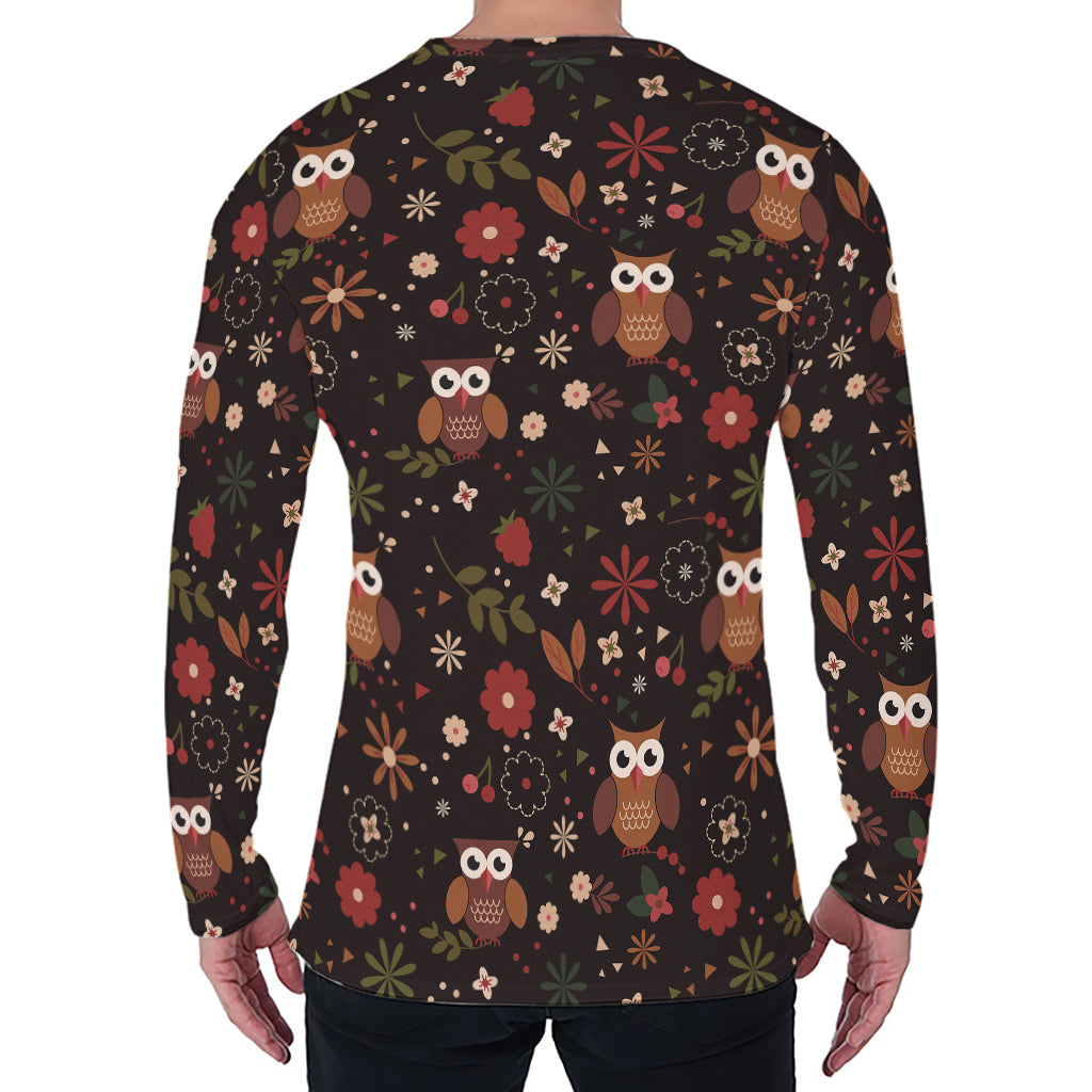 Cute Owl Print Men's Long Sleeve T-Shirt
