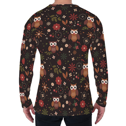 Cute Owl Print Men's Long Sleeve T-Shirt