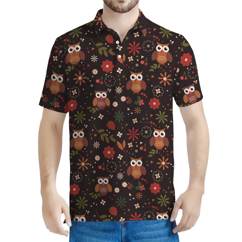 Cute Owl Print Men's Polo Shirt