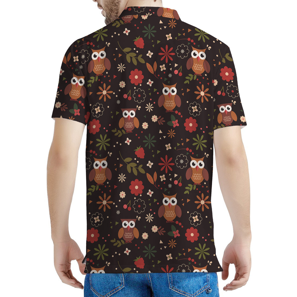 Cute Owl Print Men's Polo Shirt