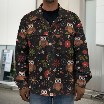 Cute Owl Print Men's Shirt Jacket
