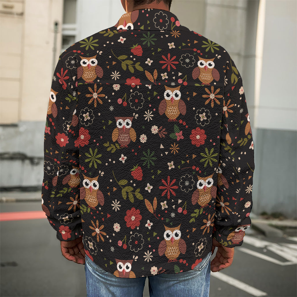 Cute Owl Print Men's Shirt Jacket