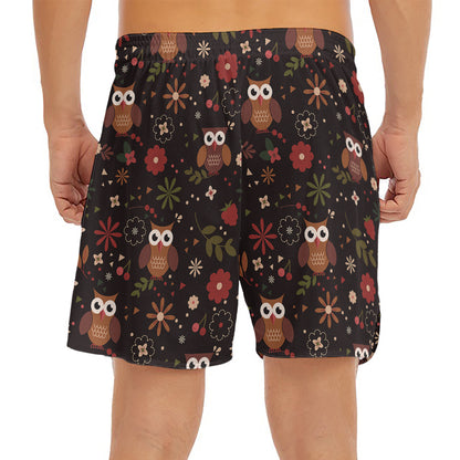 Cute Owl Print Men's Split Running Shorts
