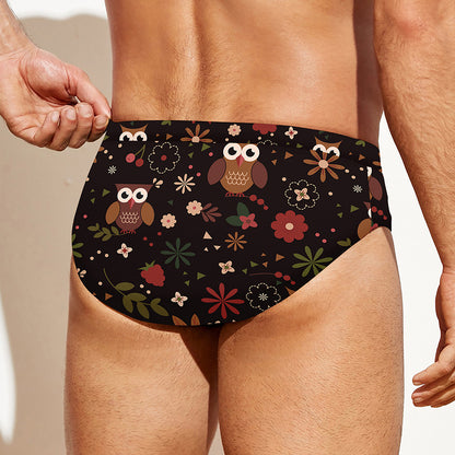 Cute Owl Print Men's Swim Briefs