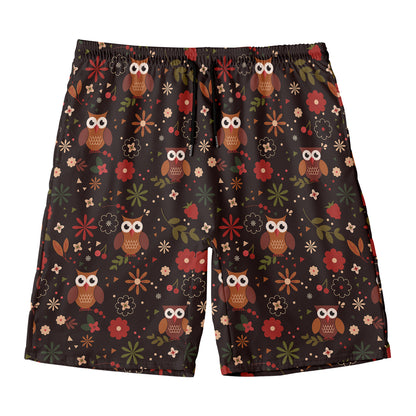 Cute Owl Print Men's Swim Trunks