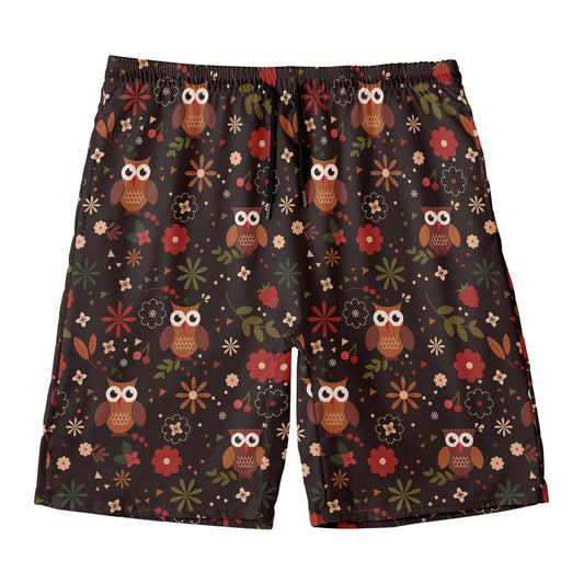 Cute Owl Print Men's Swim Trunks