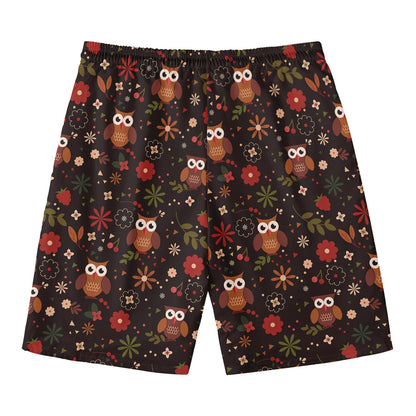 Cute Owl Print Men's Swim Trunks