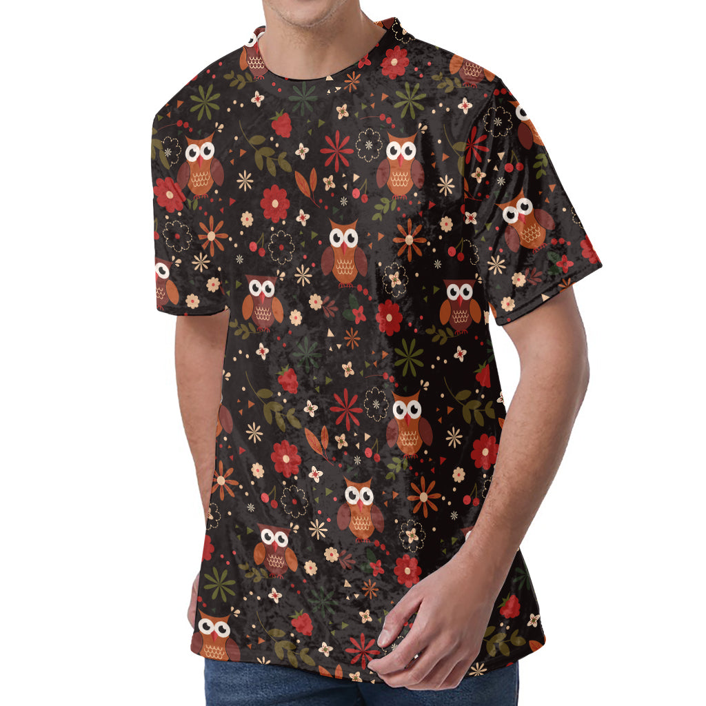 Cute Owl Print Men's Velvet T-Shirt