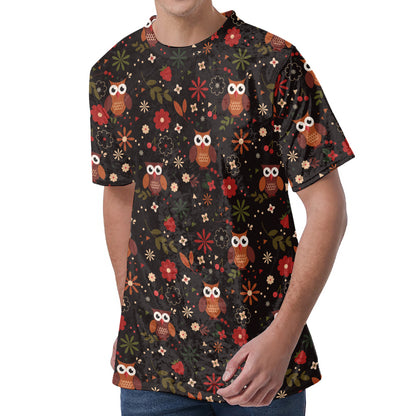 Cute Owl Print Men's Velvet T-Shirt