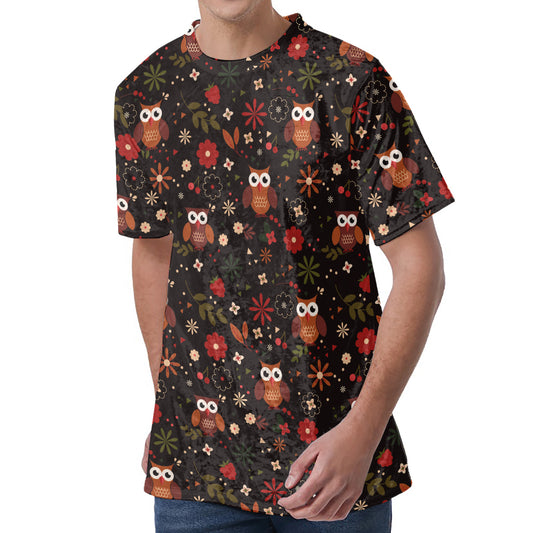Cute Owl Print Men's Velvet T-Shirt