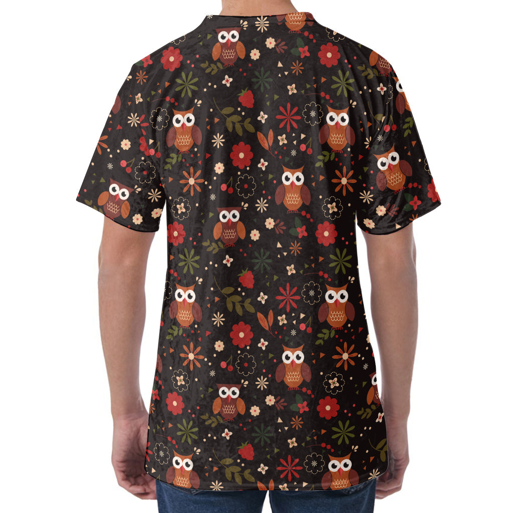 Cute Owl Print Men's Velvet T-Shirt