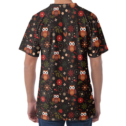 Cute Owl Print Men's Velvet T-Shirt