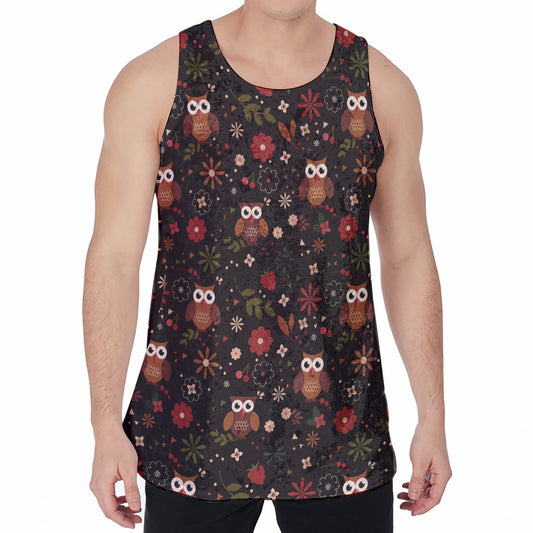 Cute Owl Print Men's Velvet Tank Top