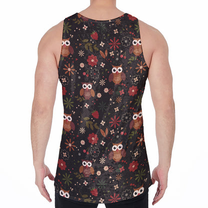 Cute Owl Print Men's Velvet Tank Top