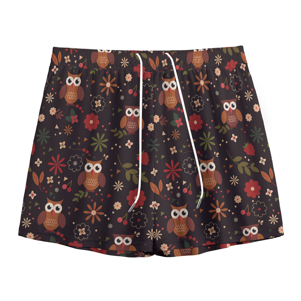 Cute Owl Print Mesh Shorts