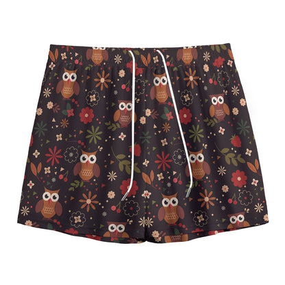 Cute Owl Print Mesh Shorts