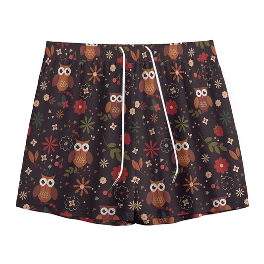 Cute Owl Print Mesh Shorts