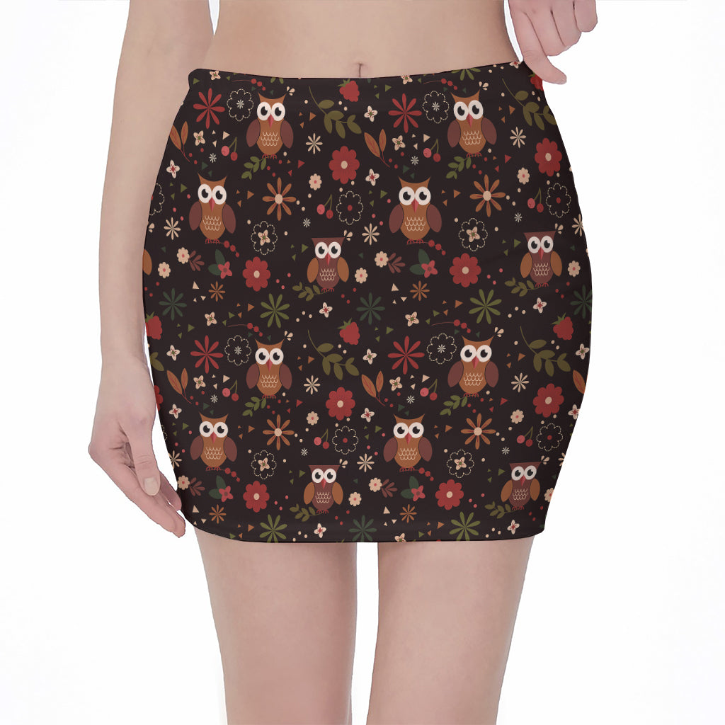 Cute Owl Print Pencil Mini Skirt