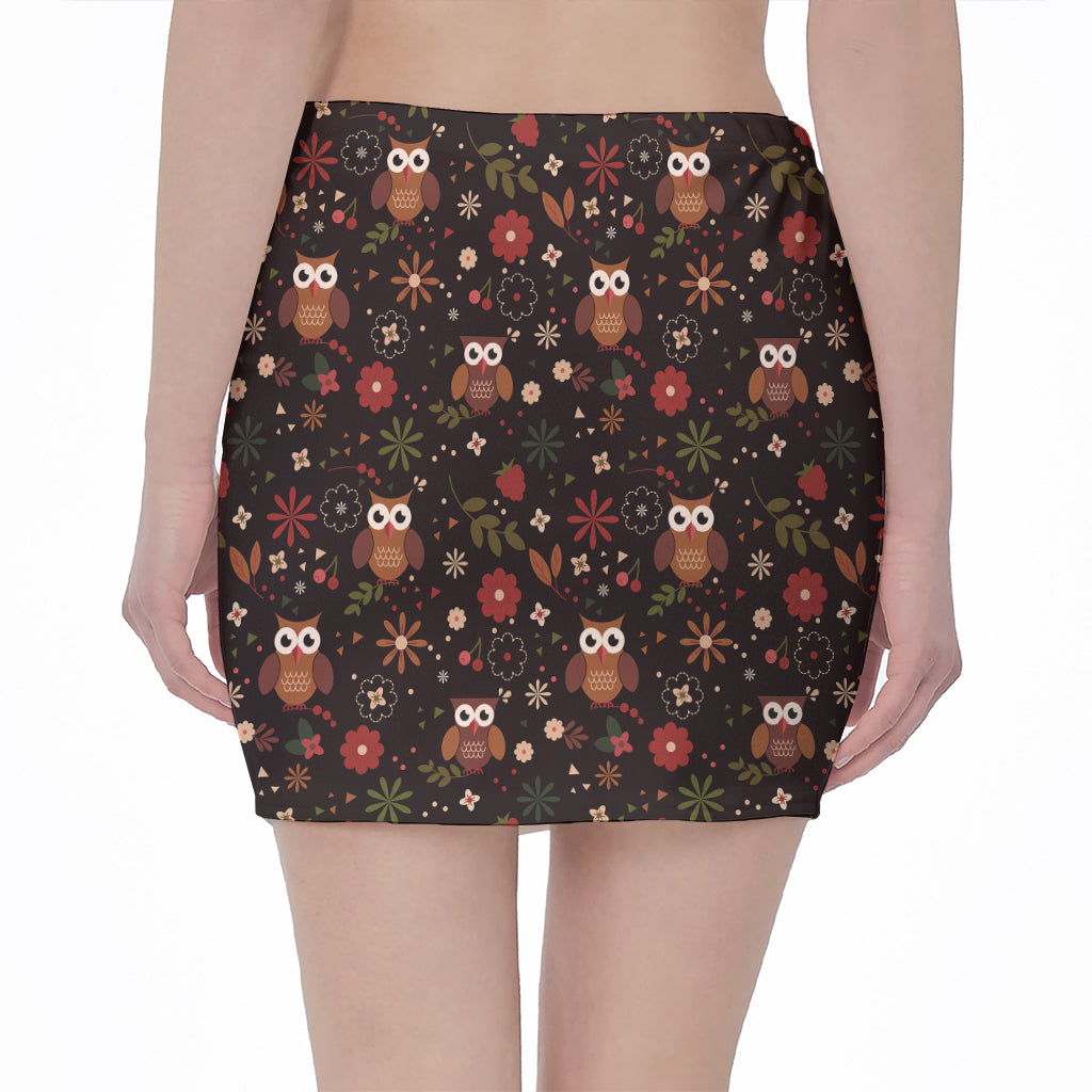 Cute Owl Print Pencil Mini Skirt