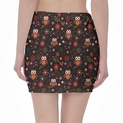 Cute Owl Print Pencil Mini Skirt