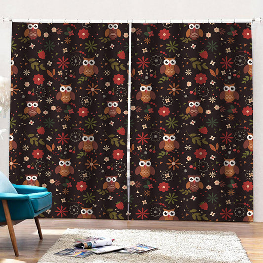 Cute Owl Print Pencil Pleat Curtains