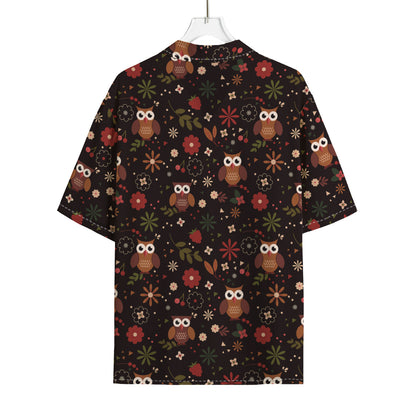 Cute Owl Print Rayon Hawaiian Shirt