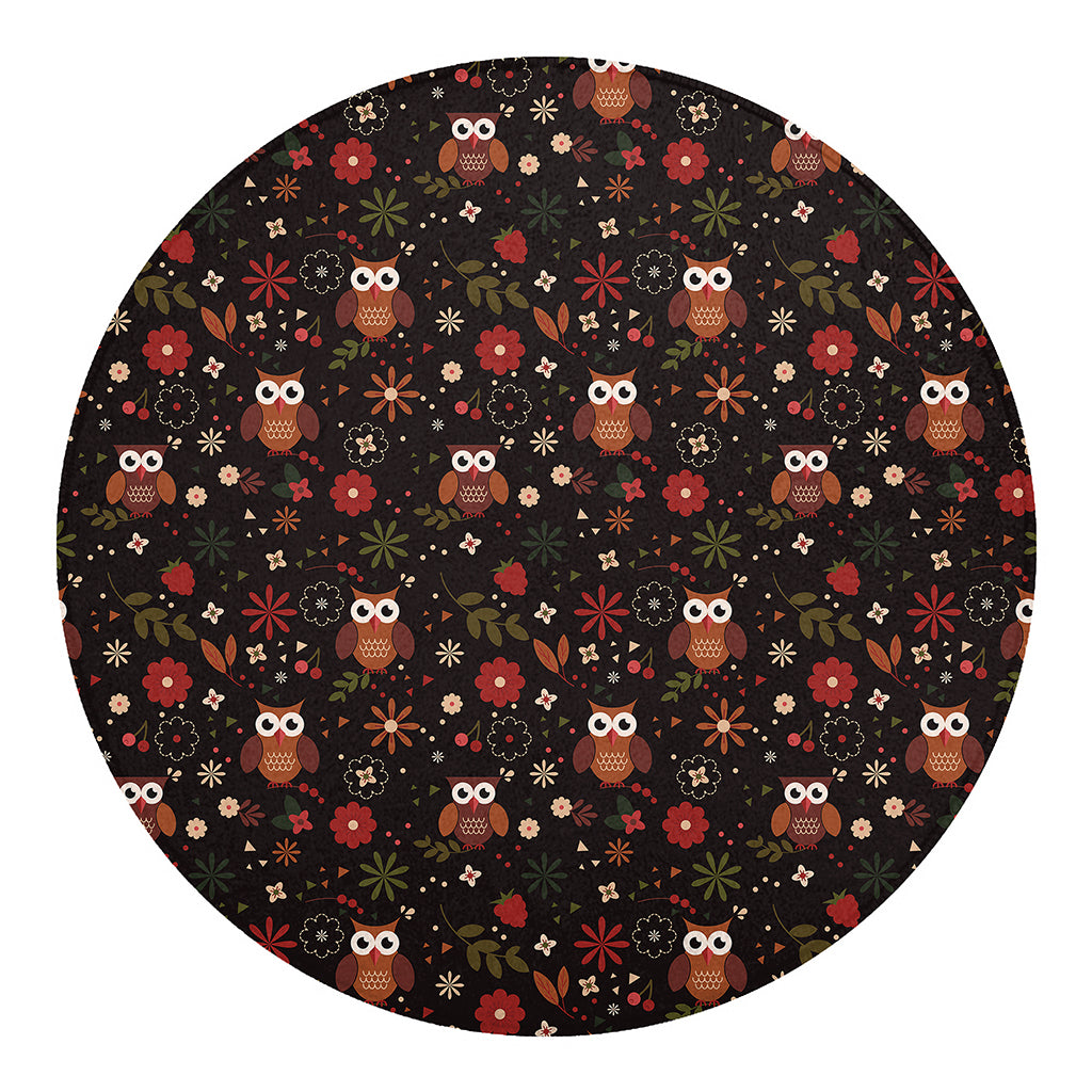 Cute Owl Print Round Blanket