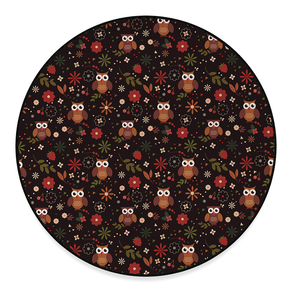 Cute Owl Print Round Floor Mat
