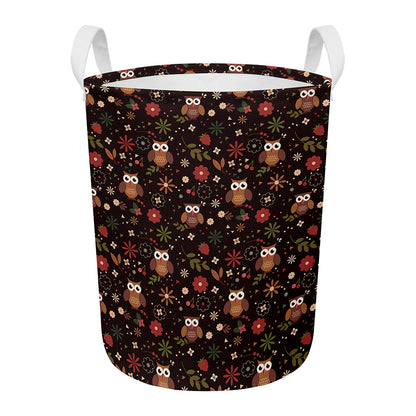 Cute Owl Print Round Laundry Basket