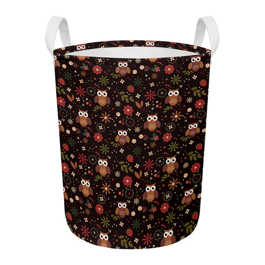 Cute Owl Print Round Laundry Basket