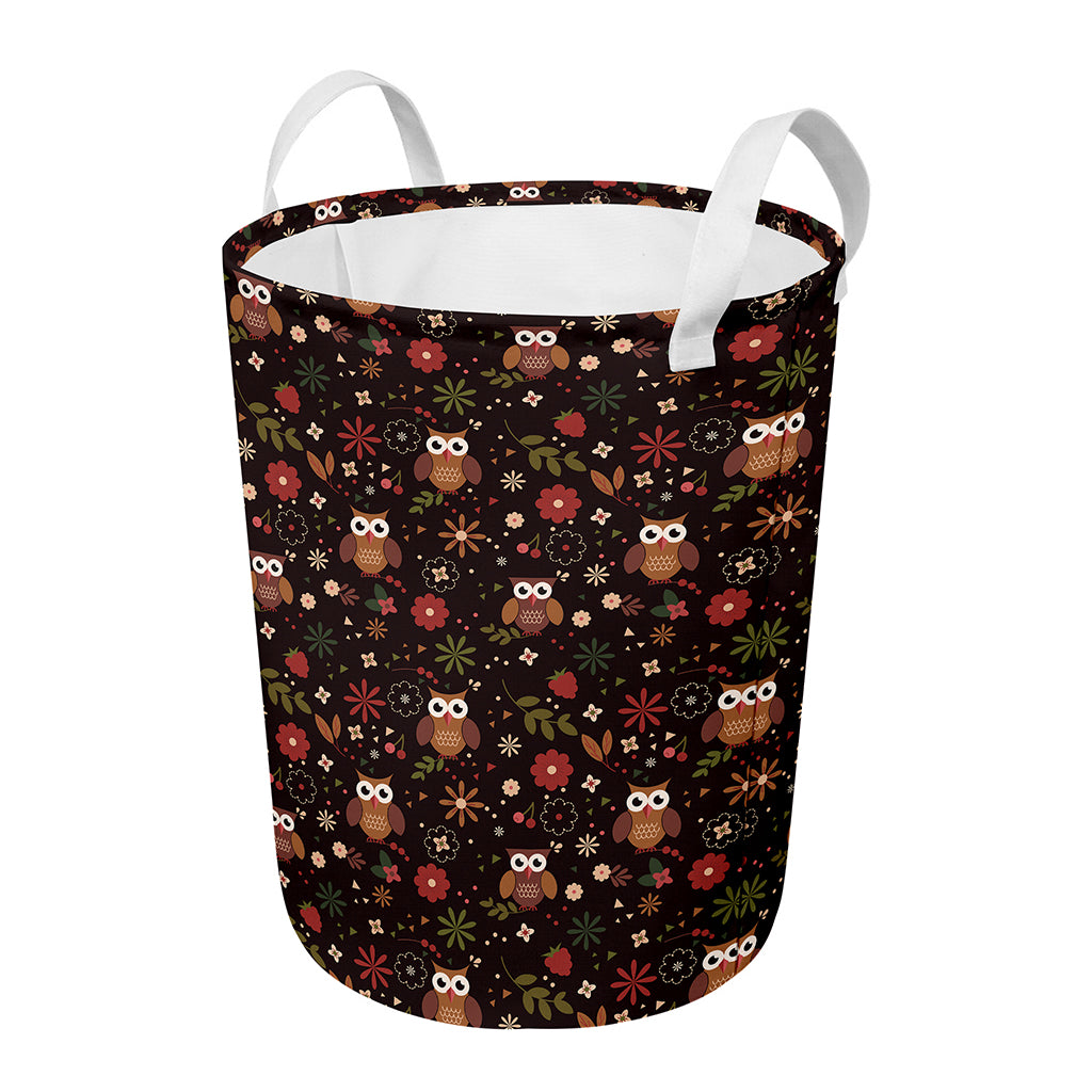 Cute Owl Print Round Laundry Basket