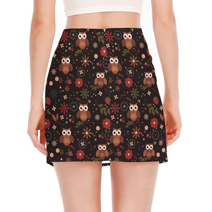 Cute Owl Print Side Slit Mini Skirt