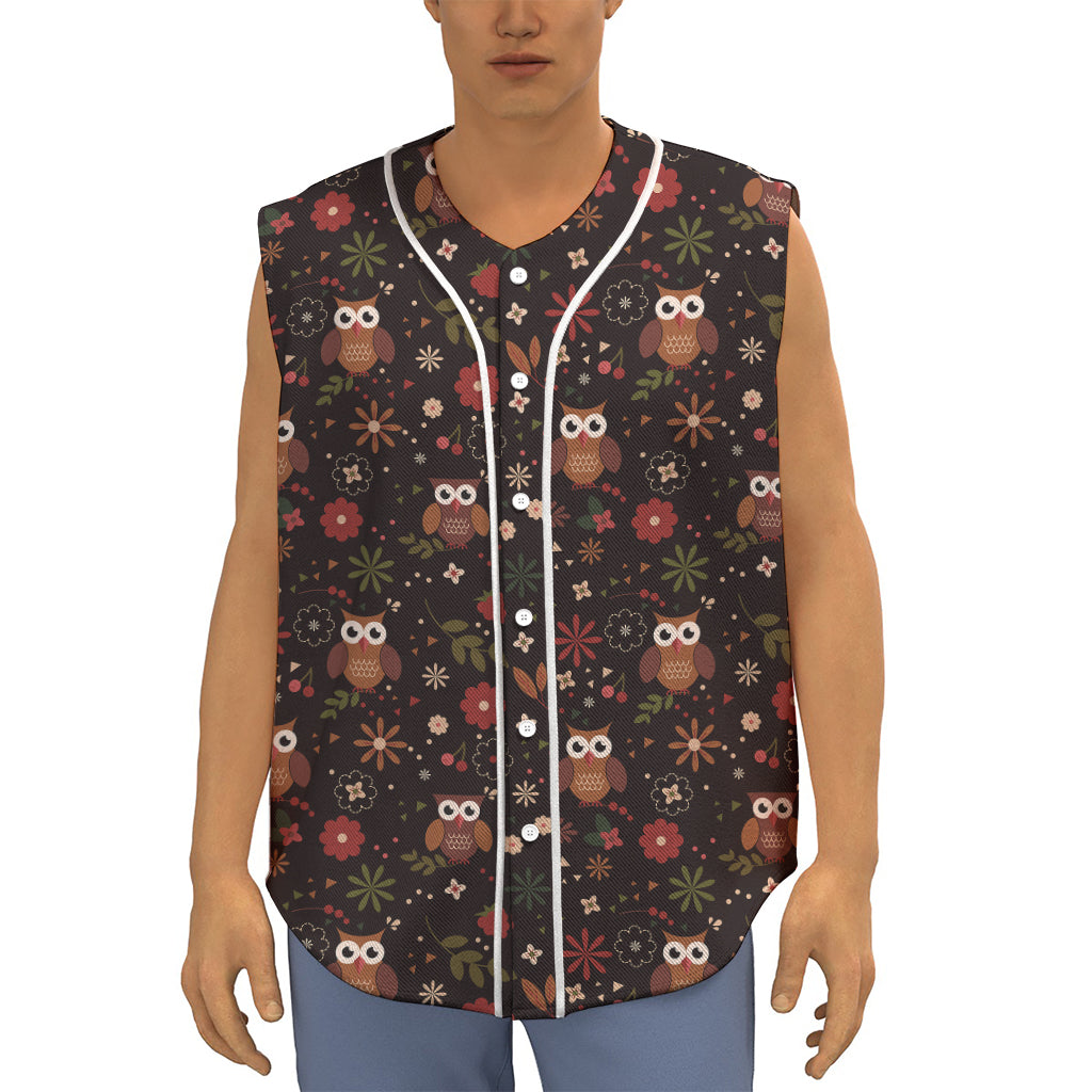 Cute Owl Print Sleeveless Baseball Jersey