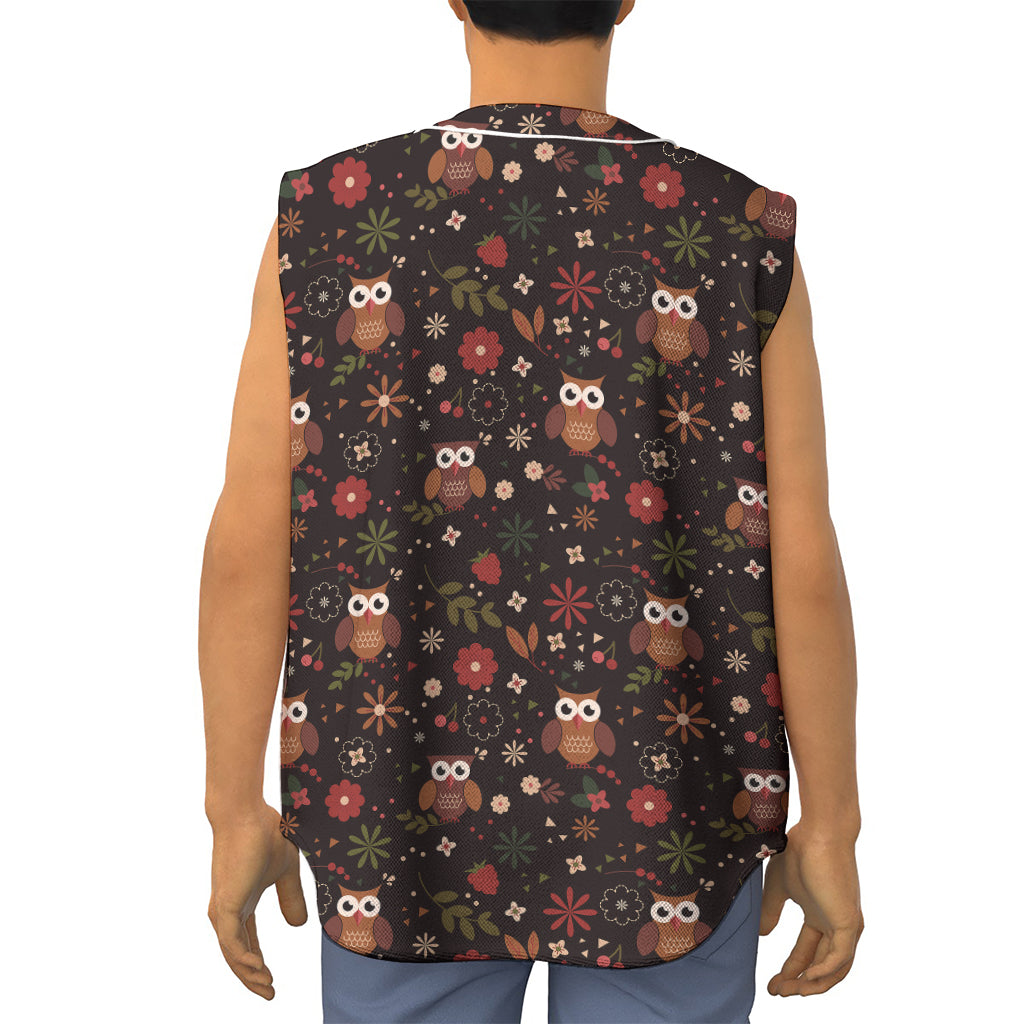 Cute Owl Print Sleeveless Baseball Jersey